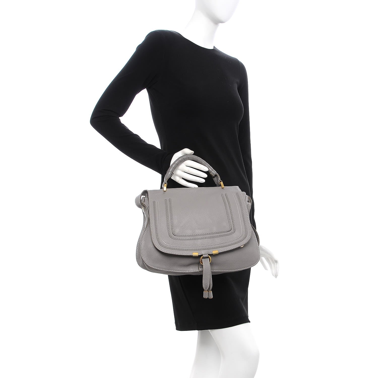 Chloe Calfskin Medium Marcie Top Handle Bag Cashmere Grey 3 of 13