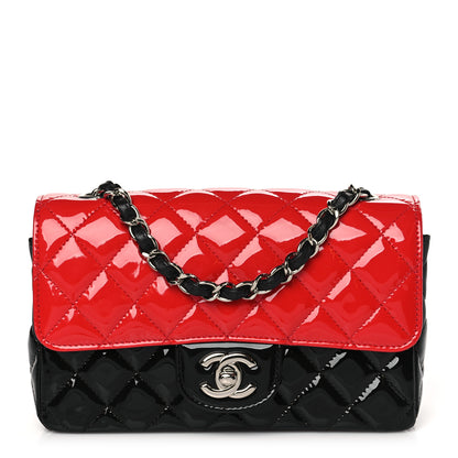 Chanel Patent Calfskin Quilted Bi-Color Mini Rectangular Flap Red Black 1 of 10