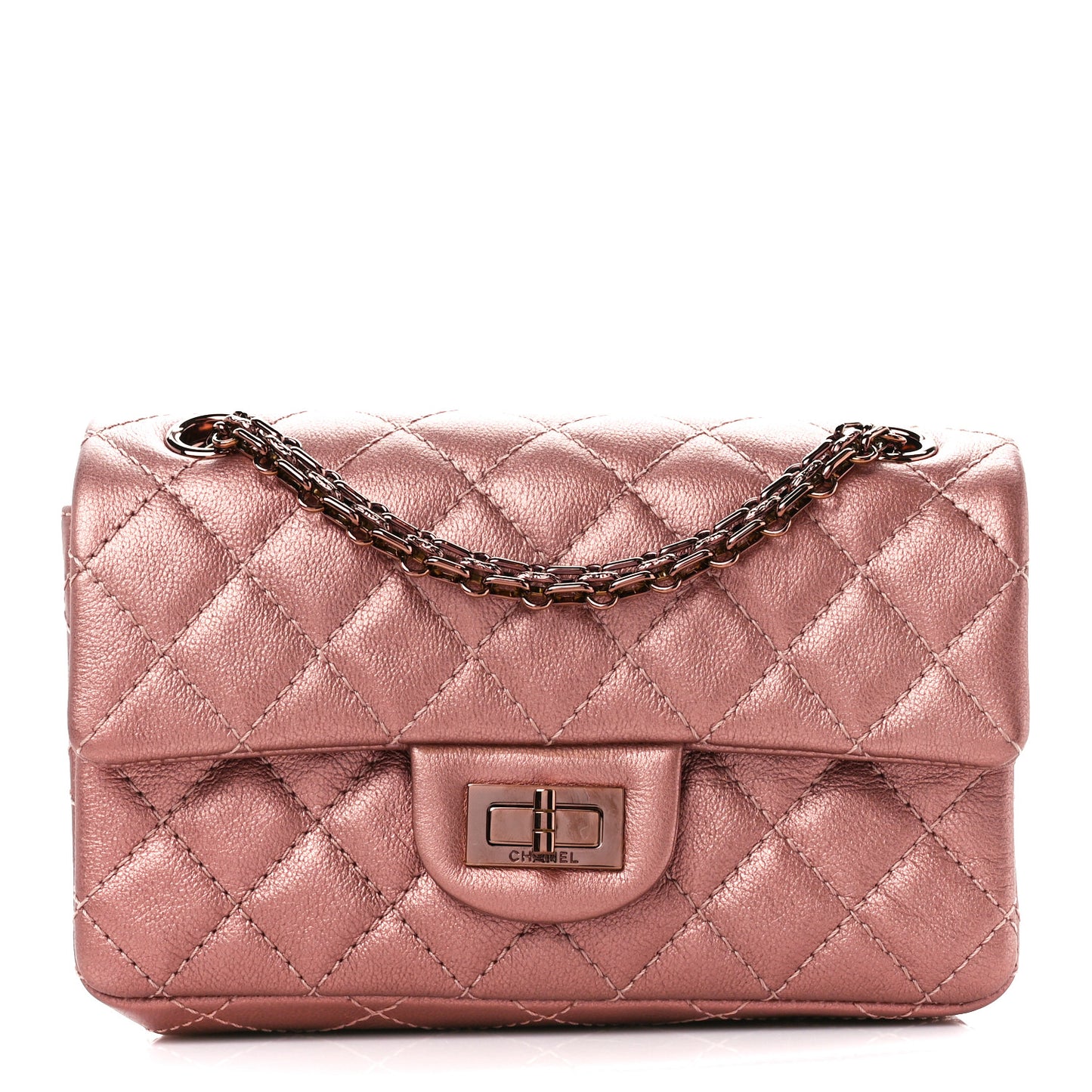 Metallic Grained Calfskin Quilted 2.55 Reissue Mini Flap Copper Pink