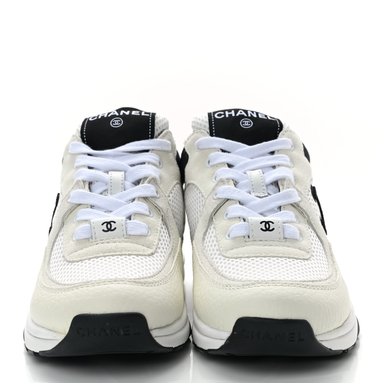 Chanel Mesh Suede Calfskin Grained Calfskin Womens CC Sneakers 35 White Black 2 of 9