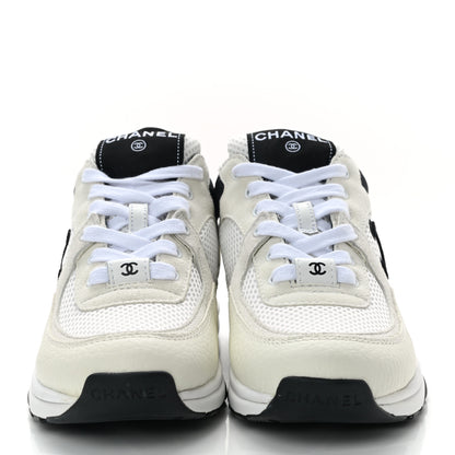 Chanel Mesh Suede Calfskin Grained Calfskin Womens CC Sneakers 35 White Black 2 of 9