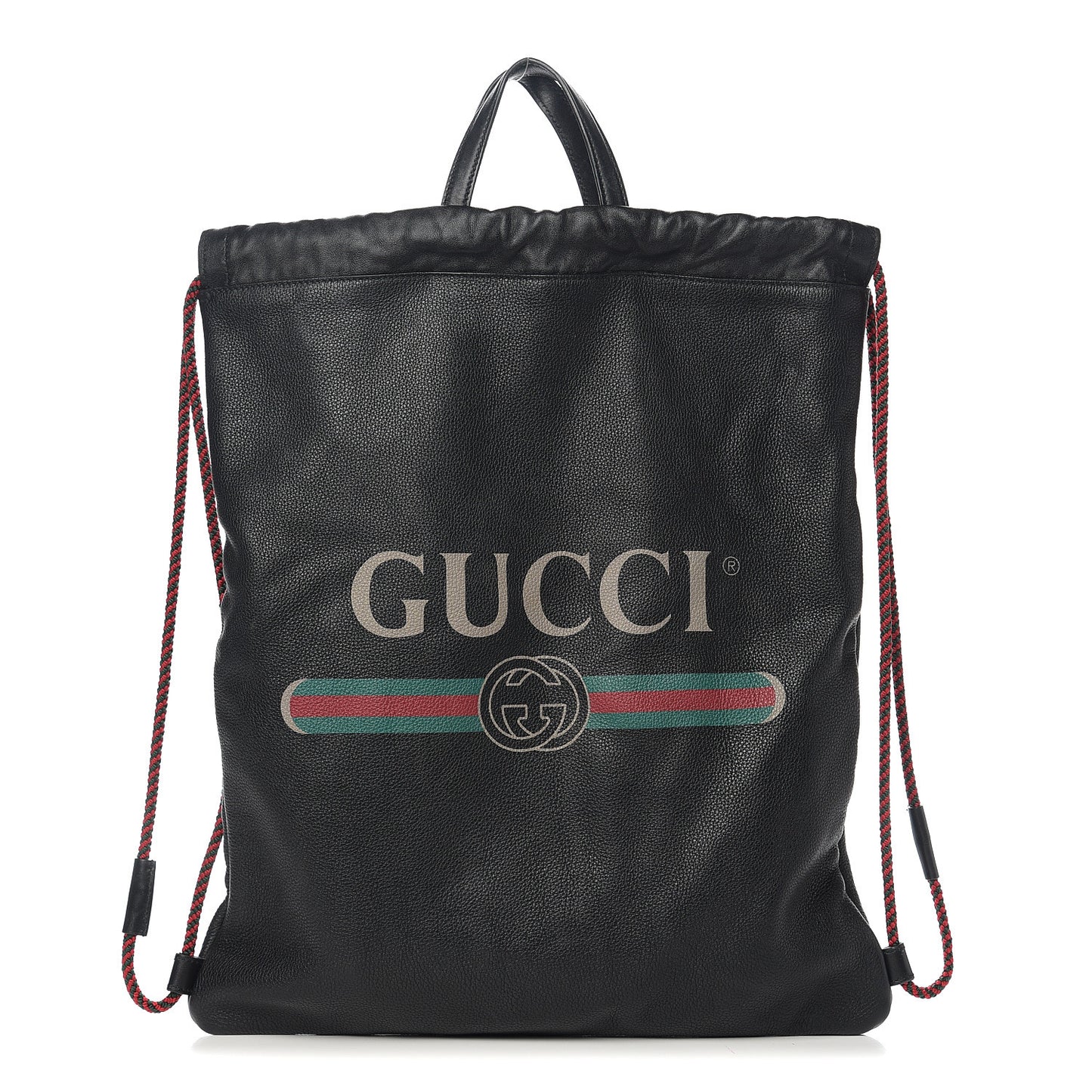 Calfskin Logo Drawstring Backpack Black