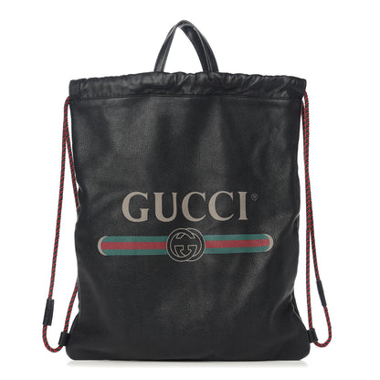 Gucci Calfskin Logo Drawstring Backpack Black 2 of 11