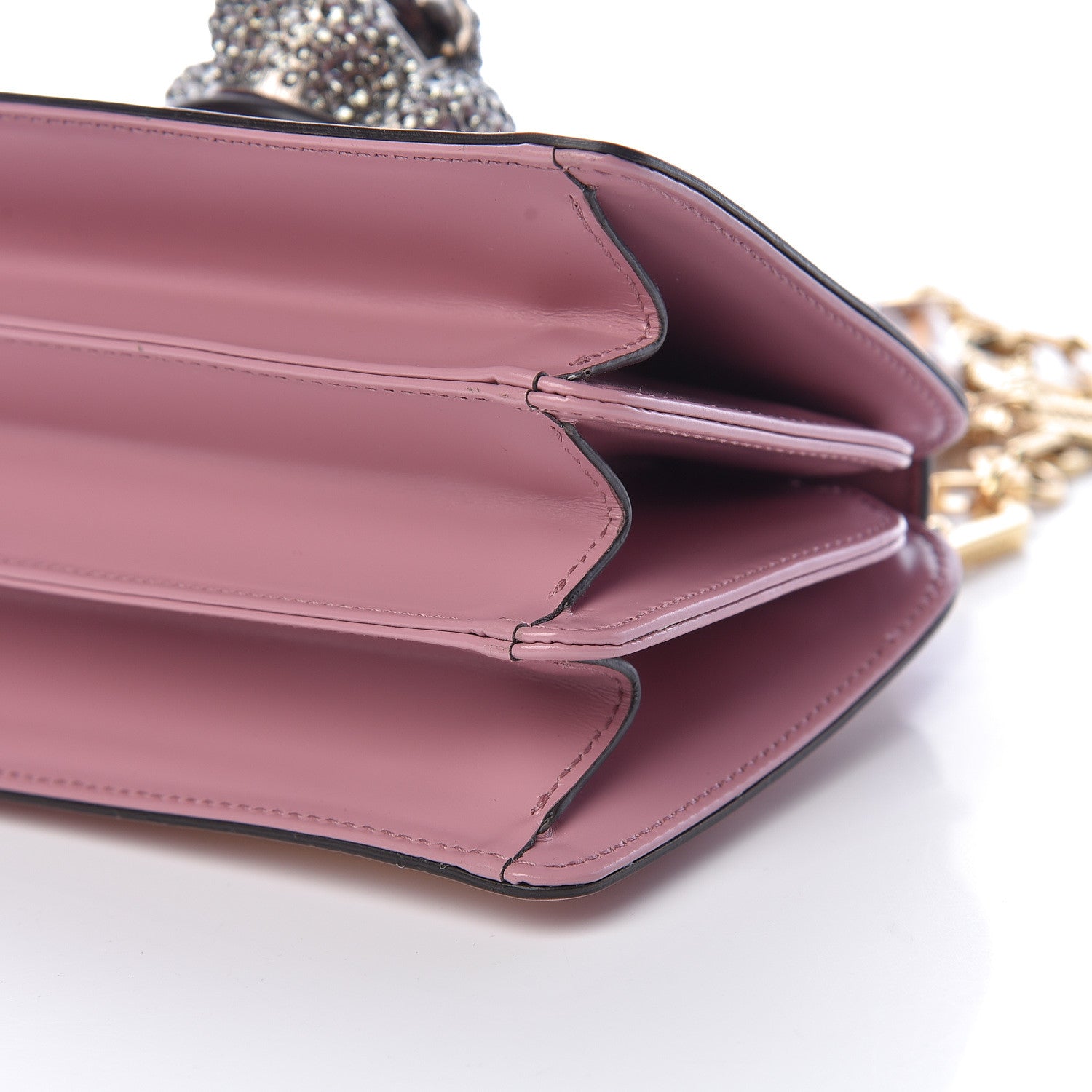 Gucci Calfskin Bamboo Crystal Mini Thiara Top Handle Bag Carmine Rose Gold 10 of 10