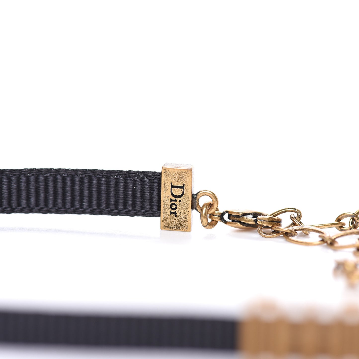 Grosgrain Ribbon Dior Logo Choker Necklace Black