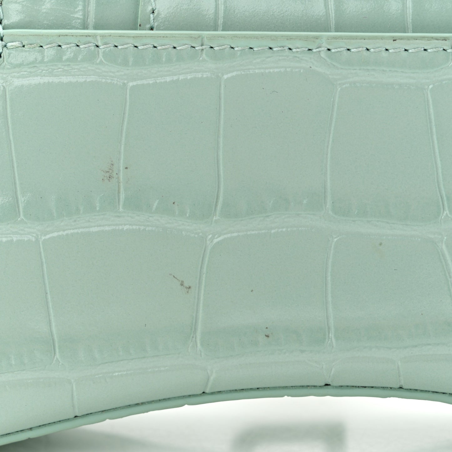 Shiny Calfskin Crocodile Embossed Hourglass Top Handle Bag Mini with Chain Green Acqua