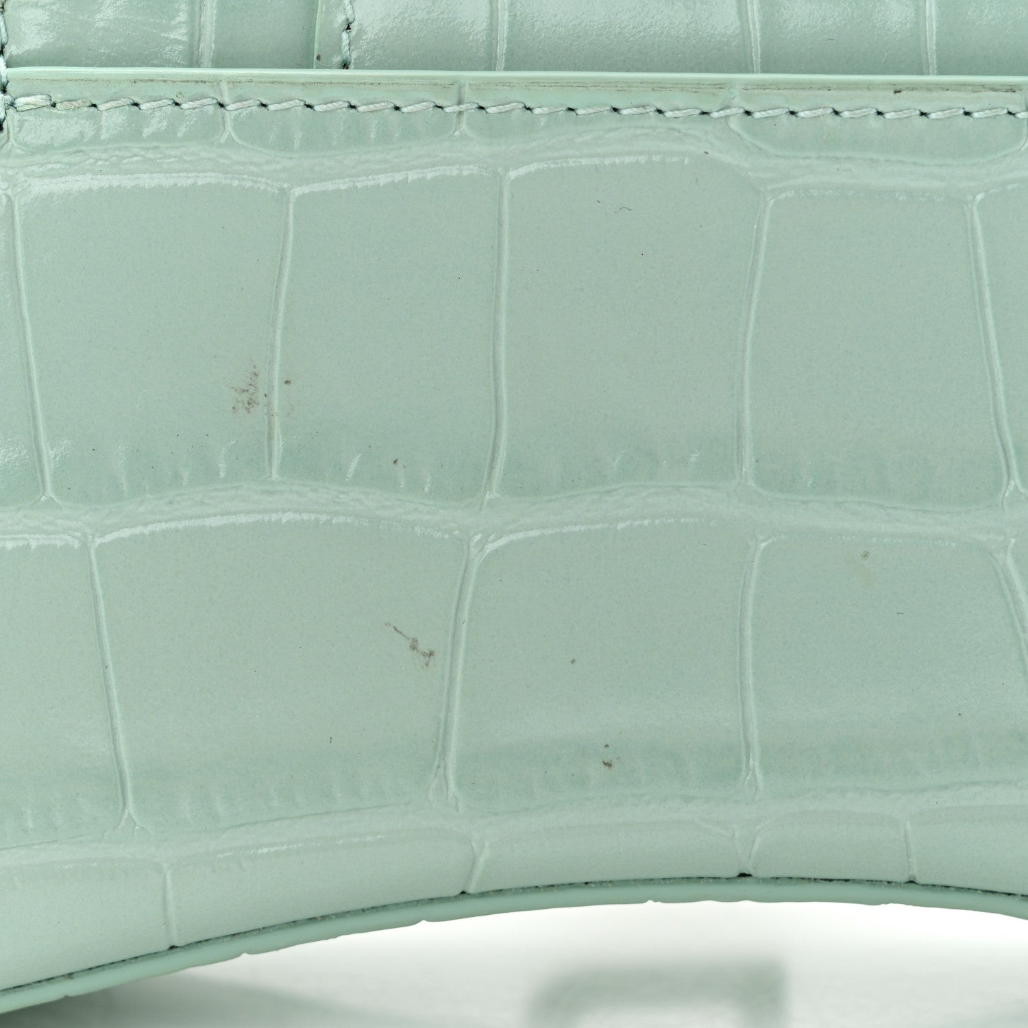 Balenciaga Shiny Calfskin Crocodile Embossed Hourglass Top Handle Bag Mini with Chain Green Acqua 11 of 11