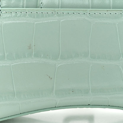 Balenciaga Shiny Calfskin Crocodile Embossed Hourglass Top Handle Bag Mini with Chain Green Acqua 11 of 11