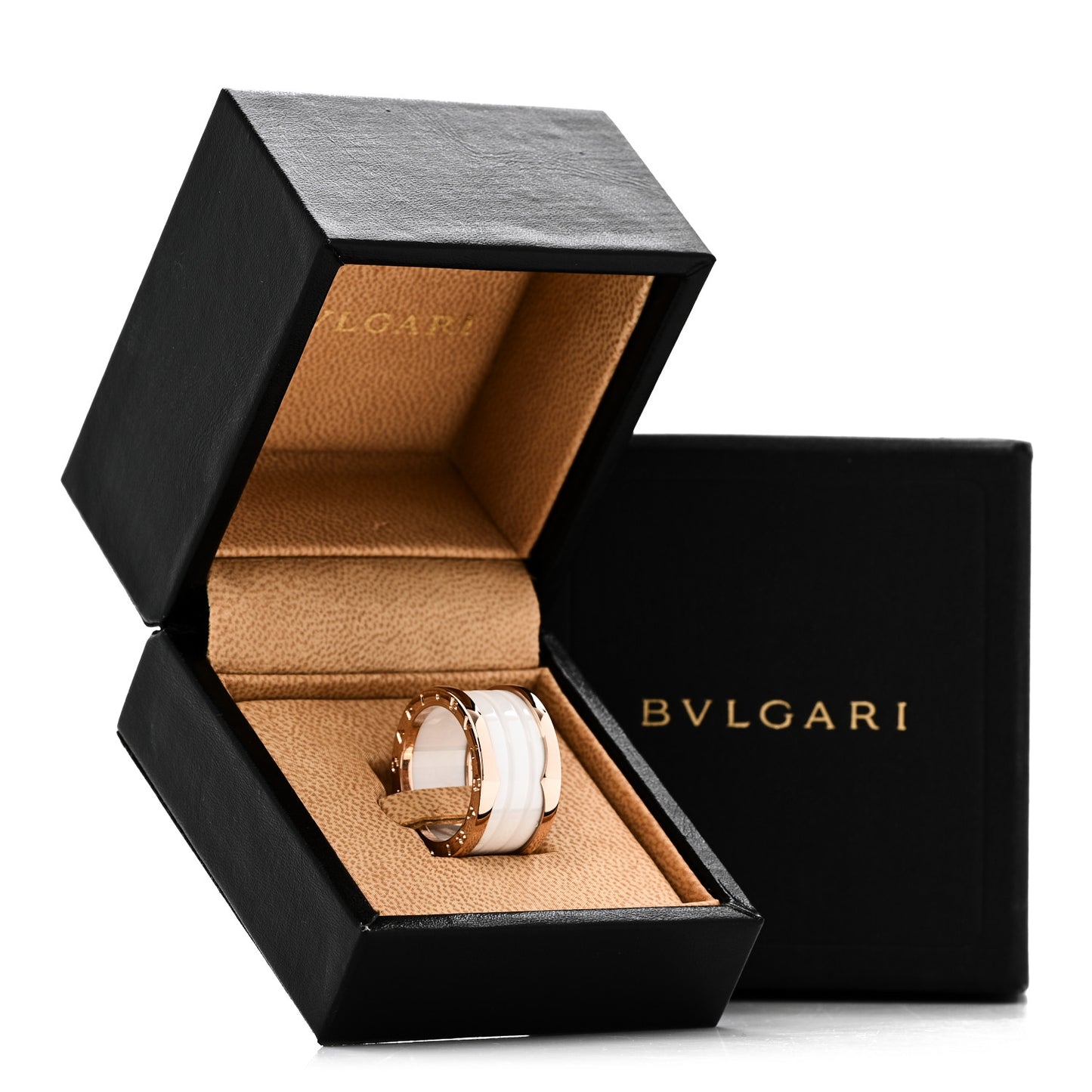 18K Rose Gold White Ceramic B.Zero1 Four-Band Ring 54 6.75