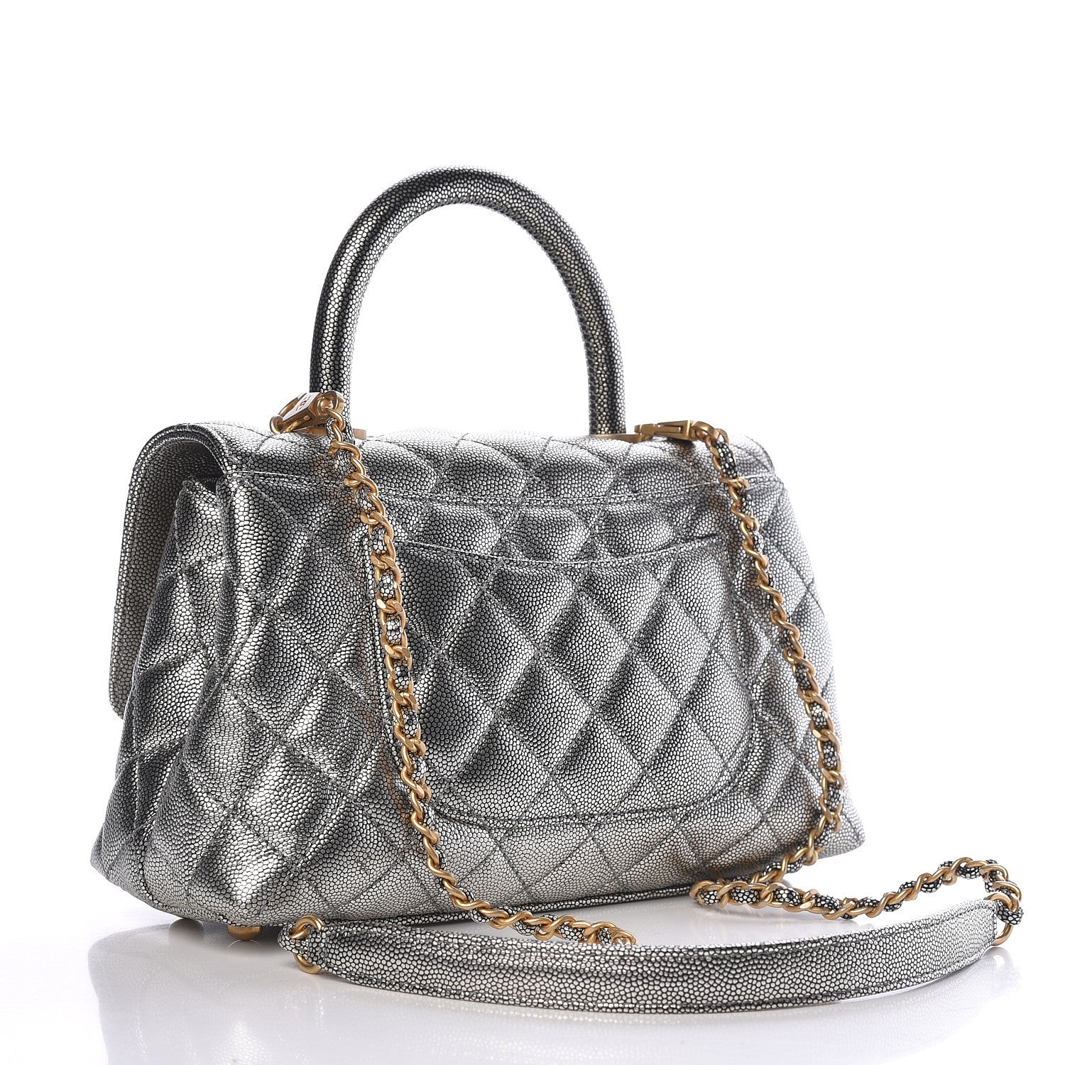 Chanel Metallic Caviar Quilted Mini Coco Handle Flap Silver 3 of 10