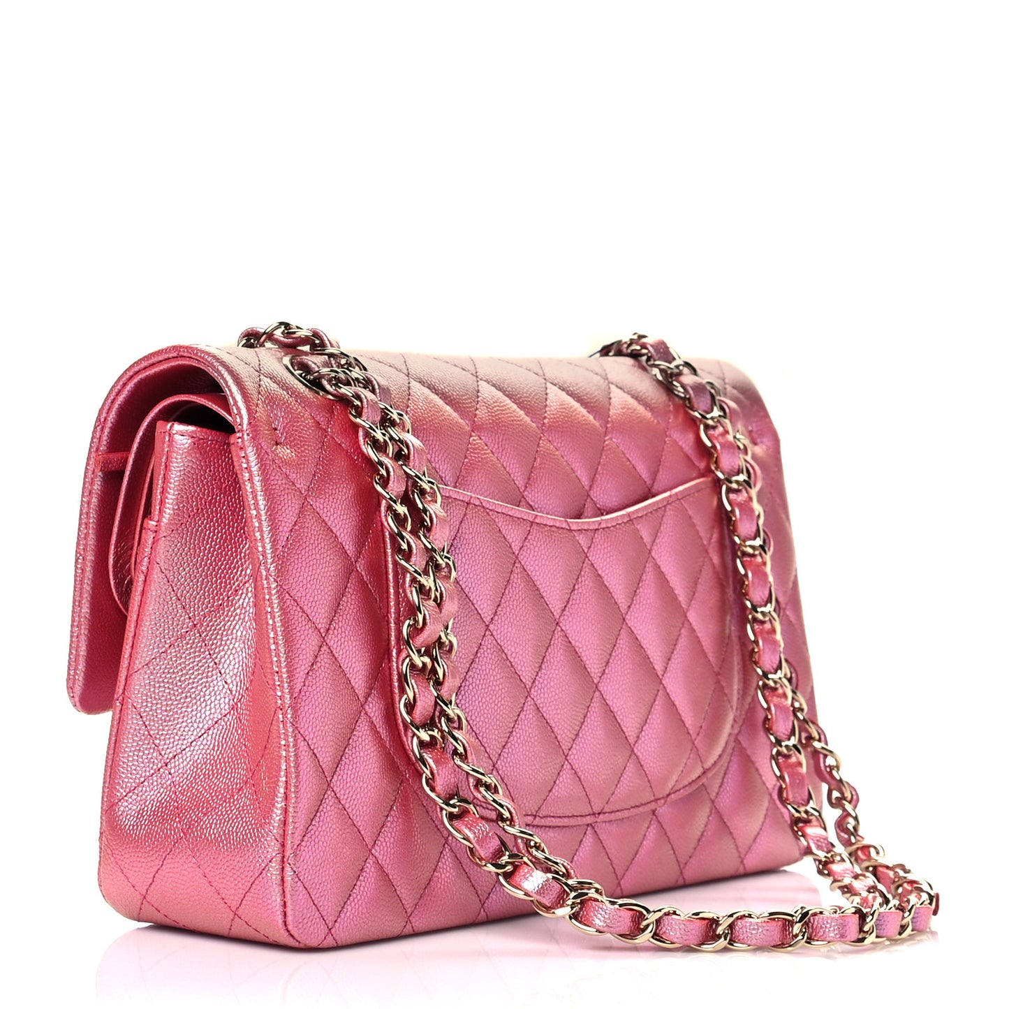 Iridescent Caviar Quilted Medium Double Flap Pink