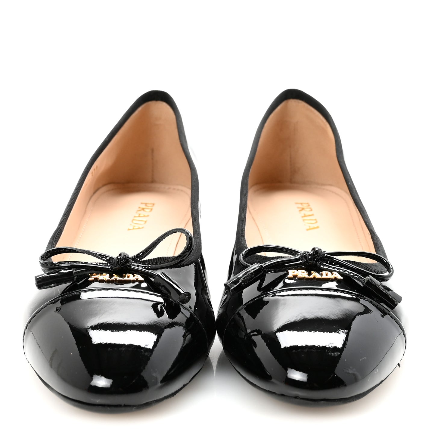 Nappa Vernice Cap Toe Logo Bow Ballerina Flats 37.5 Black
