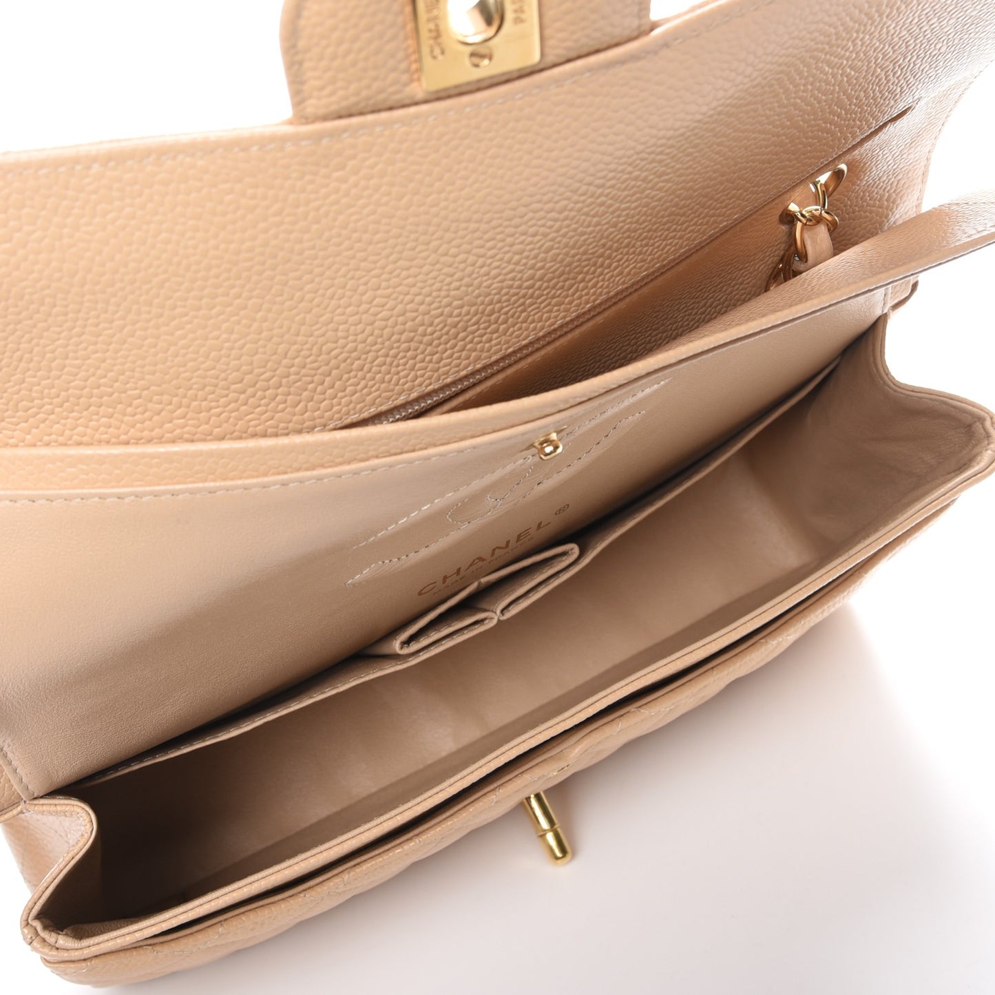Caviar Quilted Medium Double Flap Beige Clair