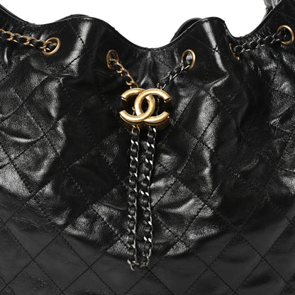 Chanel Shiny Crumpled Calfskin Quilted Medium Chanel 25 Handbag Black Black 8 of 10