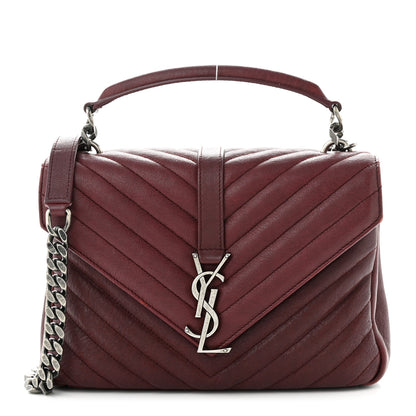 Saint Laurent Sheepskin Matelasse Chevron Medium College Bag Rouge Legion 1 of 10
