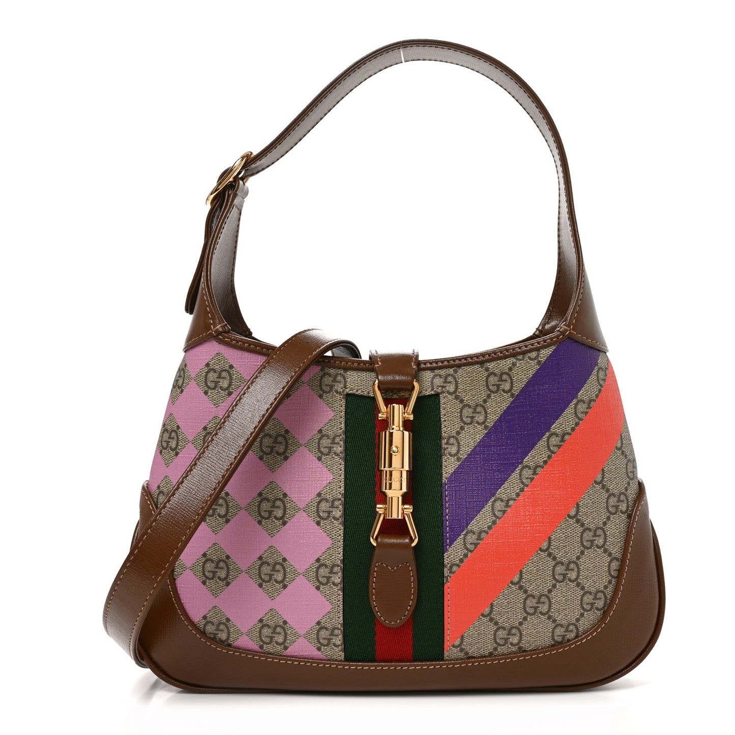 GG Supreme Monogram Azalea Calfskin Print Web Small Jackie 1961 Hobo Multicolor