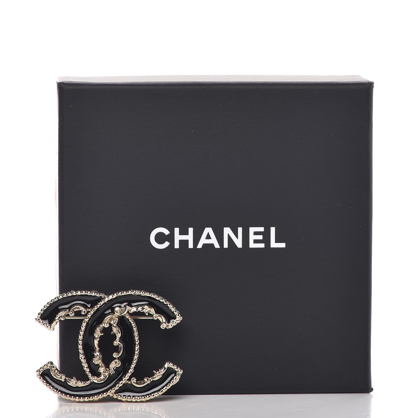 Enamel CC Baroque Brooch Black Gold