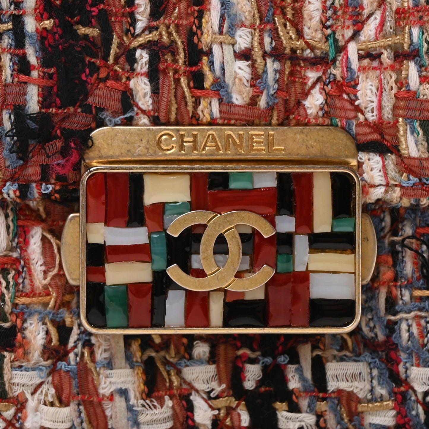 Tweed Quilted Flap Red Multicolor