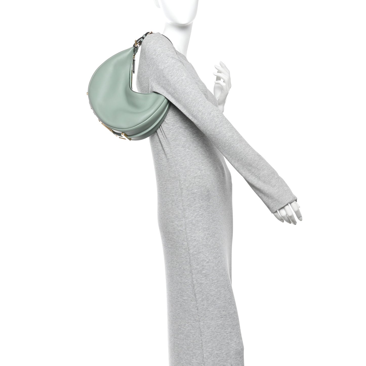 Vitello Grace Matte Small Fendigraphy Hobo Bag Menta