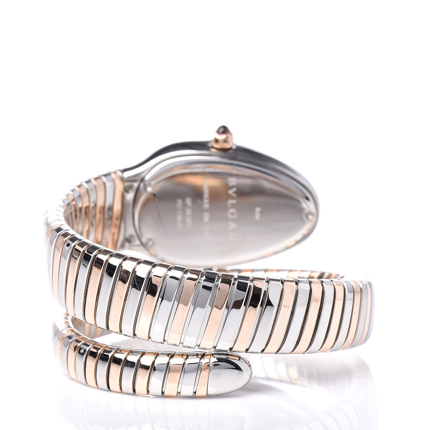 Stainless Steel 18K Rose Gold Diamond Bezel 35mm Serpenti Tubogas Quartz Watch Purple