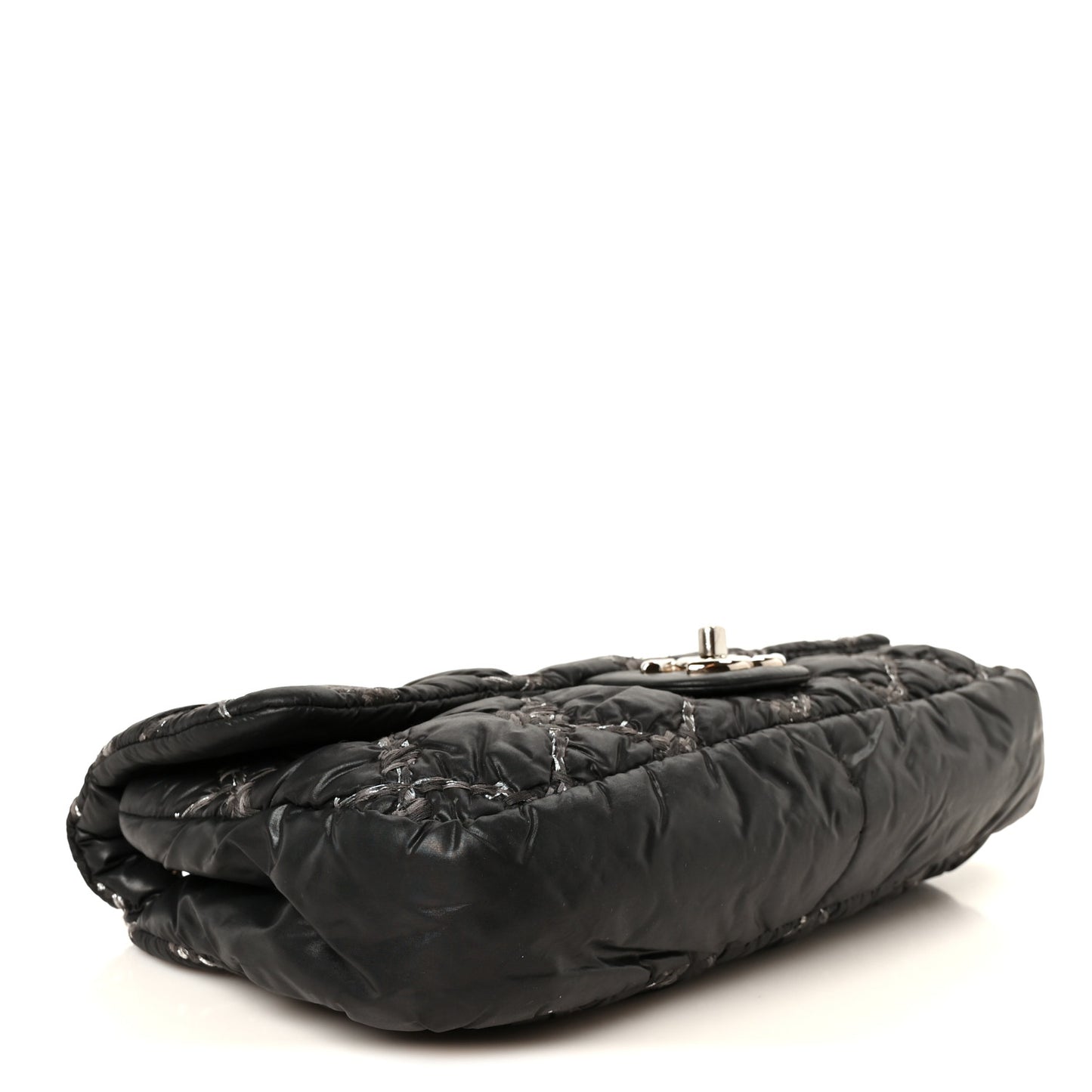 Nylon Quilted Tweed Stitch Medium Bubble Flap Black Black