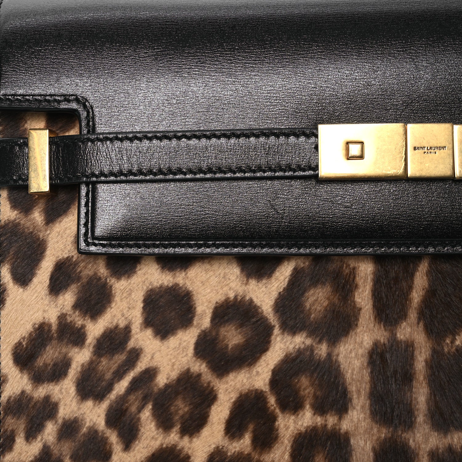 Saint Laurent Calfskin Pony Hair Leopard Print Manhattan Baguette Black 8 of 16