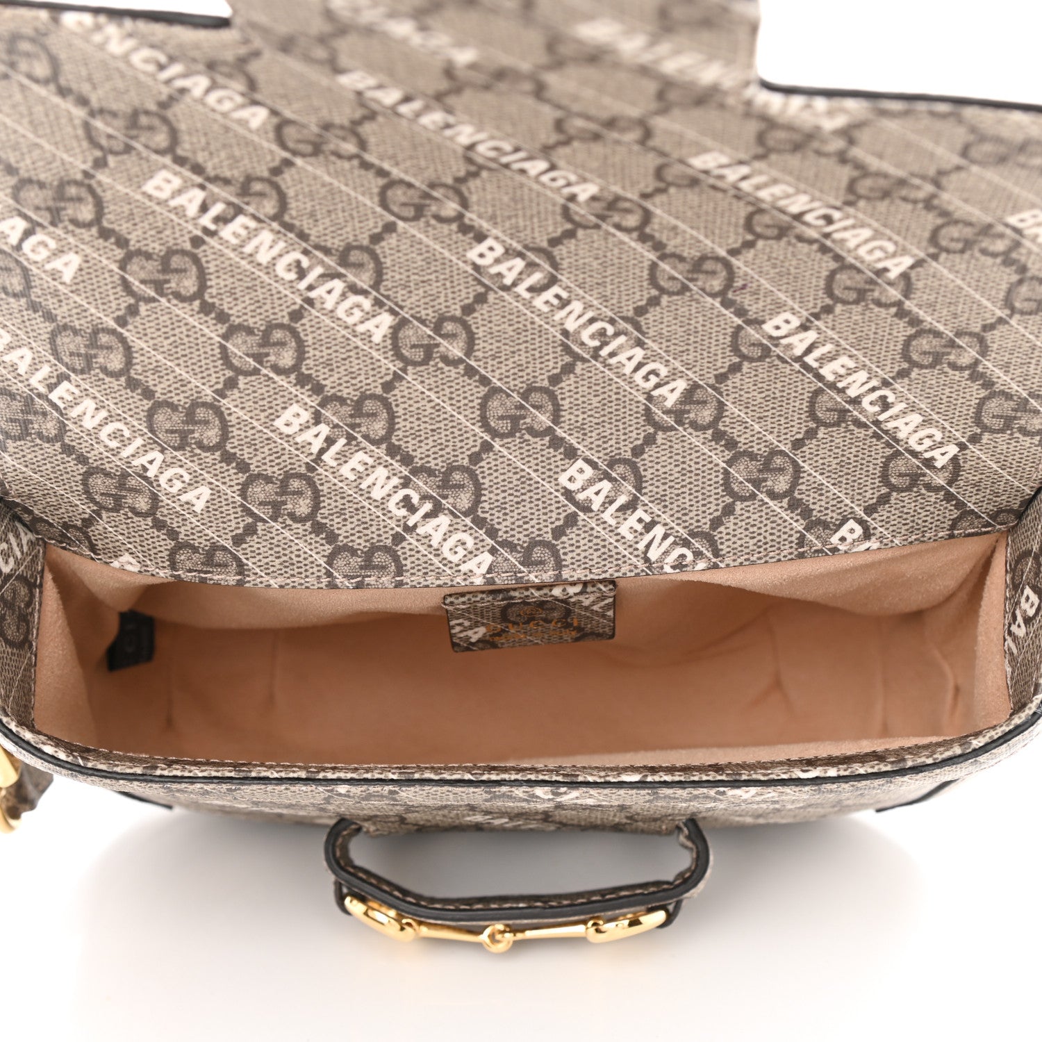 Gucci X BALENCIAGA GG Supreme Monogram Logo Print Horsebit 1955 Shoulder Bag Beige Ebony 4 of 7
