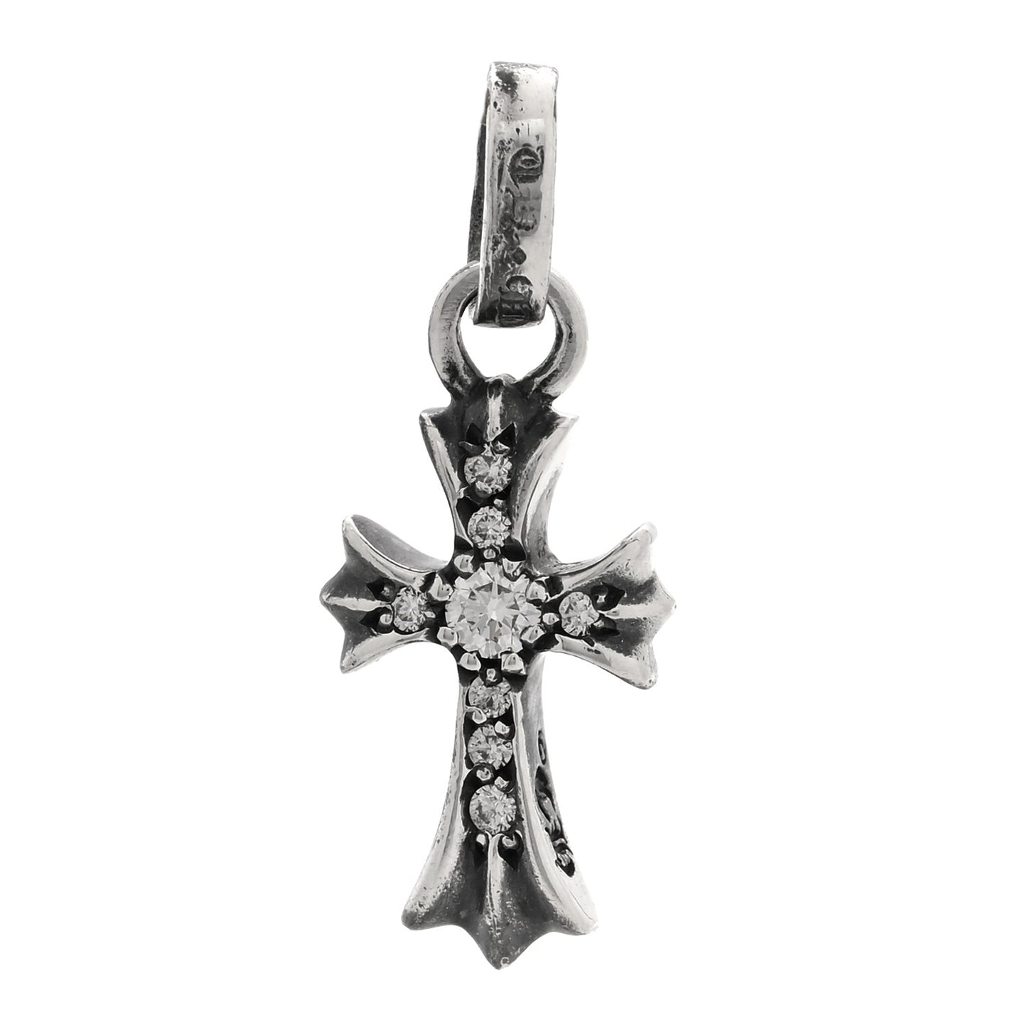 Sterling Silver Diamond Baby Fat Cross Pave Pendant