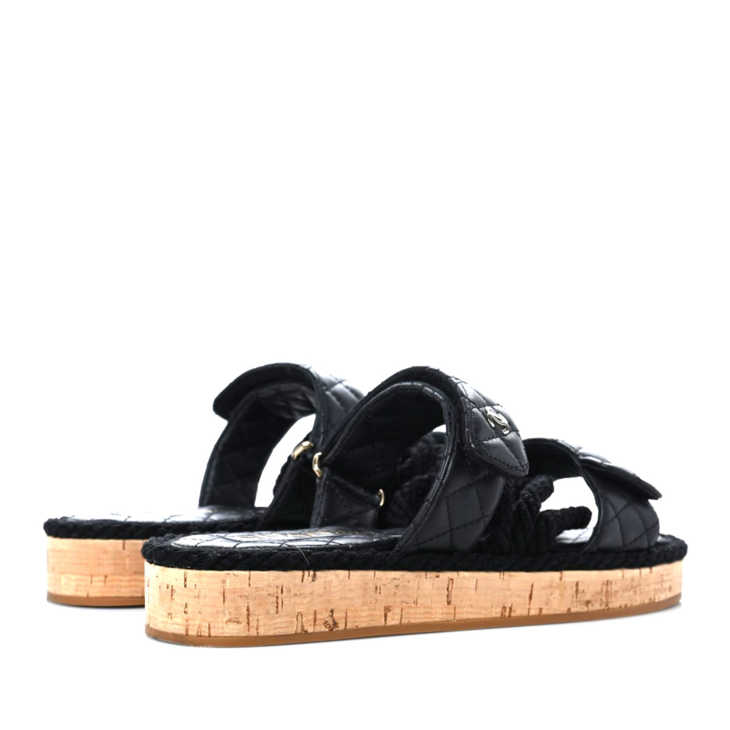 Chanel Cord Lambskin Quilted Logo Sandals 38 Black 4 of 9