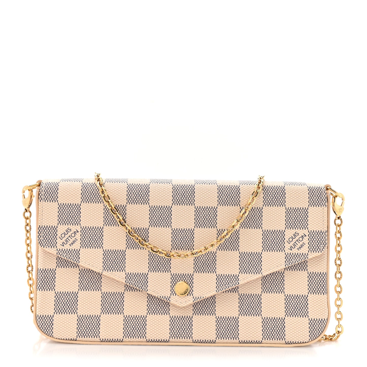 Damier Azur Pochette Felicie Chain Wallet Rose Ballerine