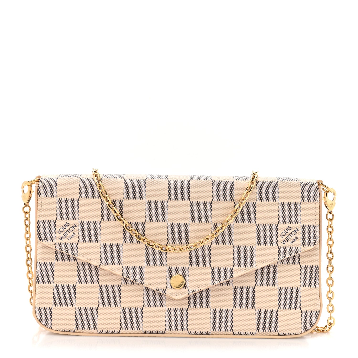 Louis Vuitton Damier Azur Pochette Felicie Chain Wallet Rose Ballerine 1 of 11