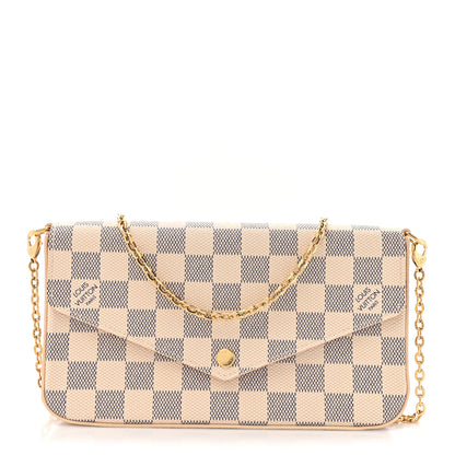 Louis Vuitton Damier Azur Pochette Felicie Chain Wallet Rose Ballerine 1 of 11