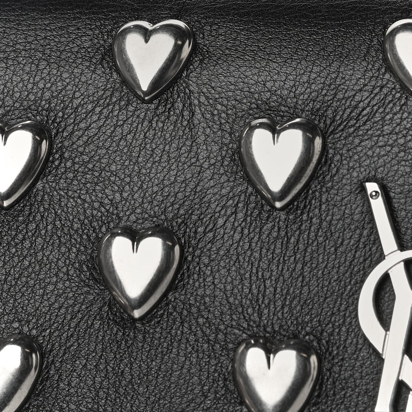 Calfskin Heart Studded Monogram Chain Wallet Black