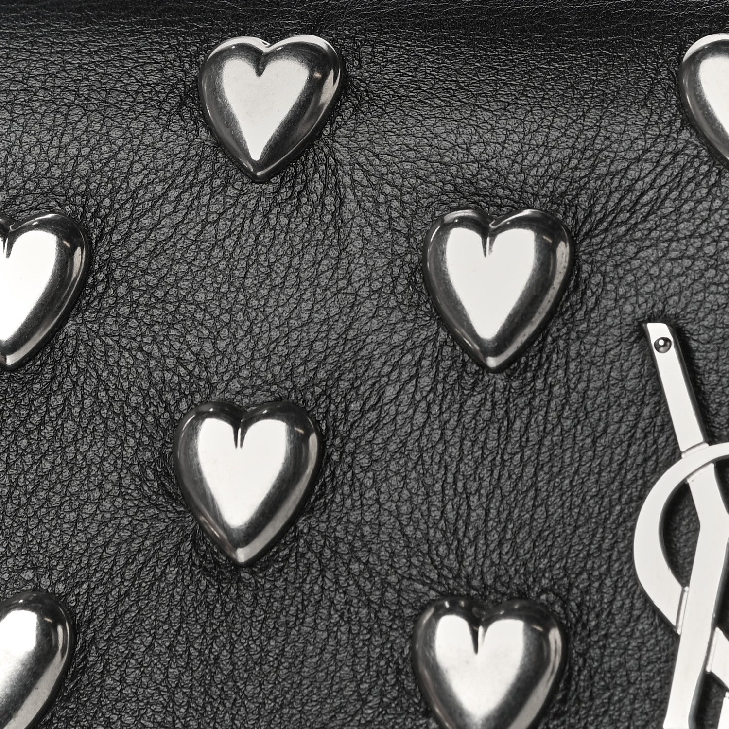 Saint Laurent Calfskin Heart Studded Monogram Chain Wallet Black 14 of 17
