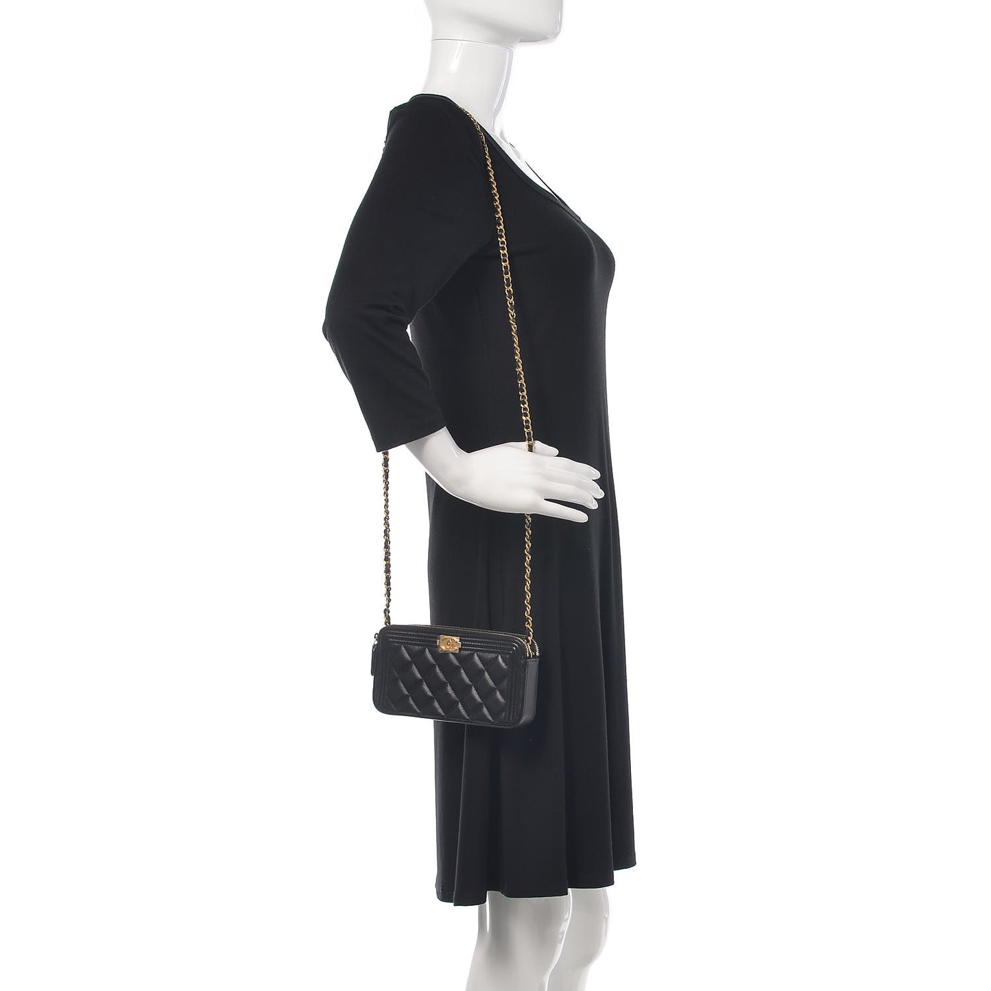 Lambskin Quilted Small Boy Clutch With Chain Black