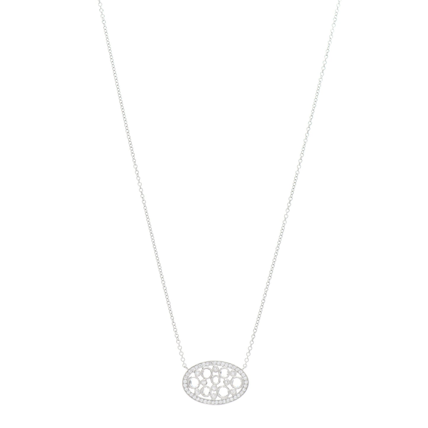 Platinum Diamond Cobblestone Oval Pendant Necklace