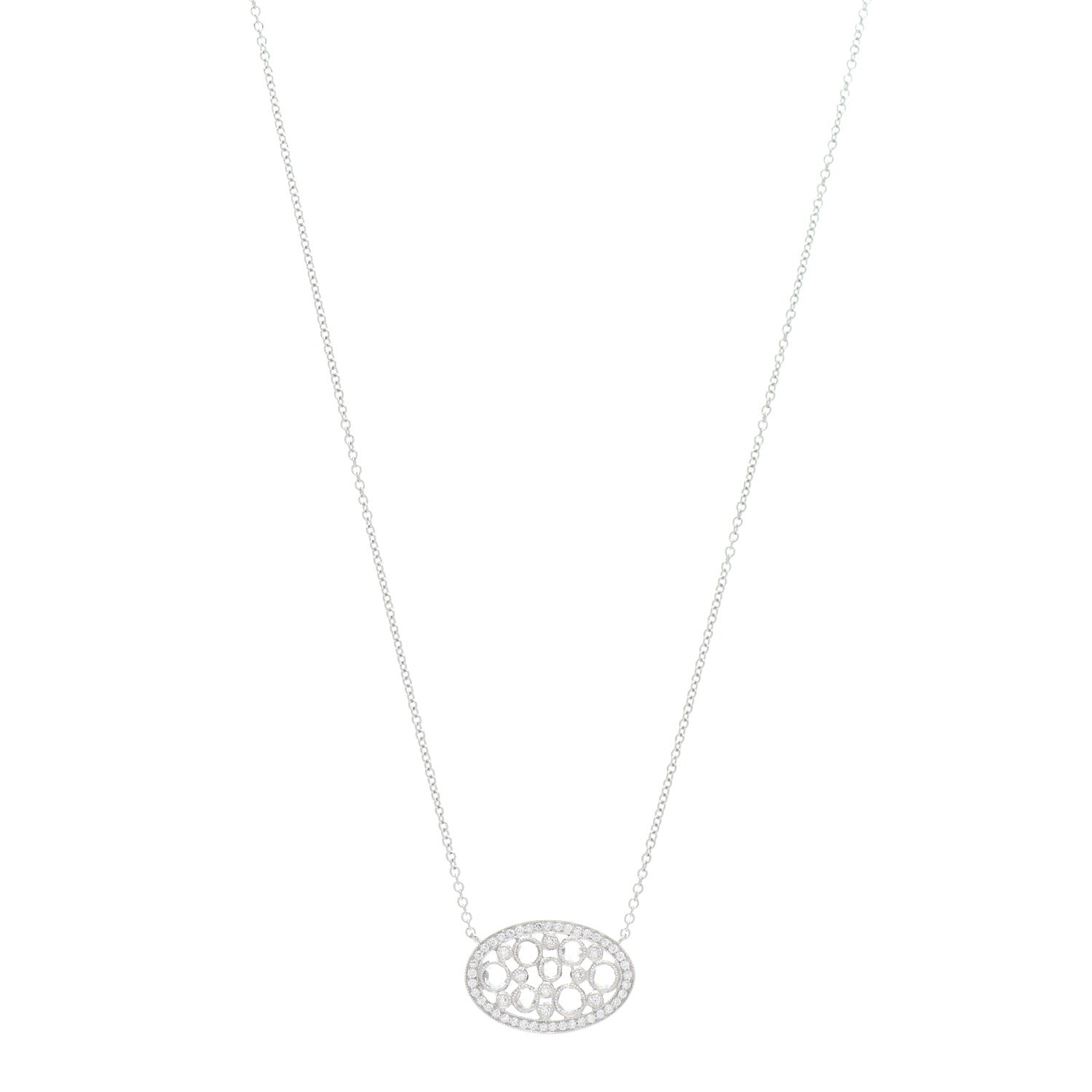 Tiffany Platinum Diamond Cobblestone Oval Pendant Necklace 1 of 5