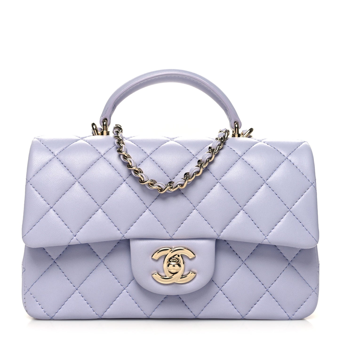 Lambskin Quilted Mini Top Handle Rectangular Flap Light Purple