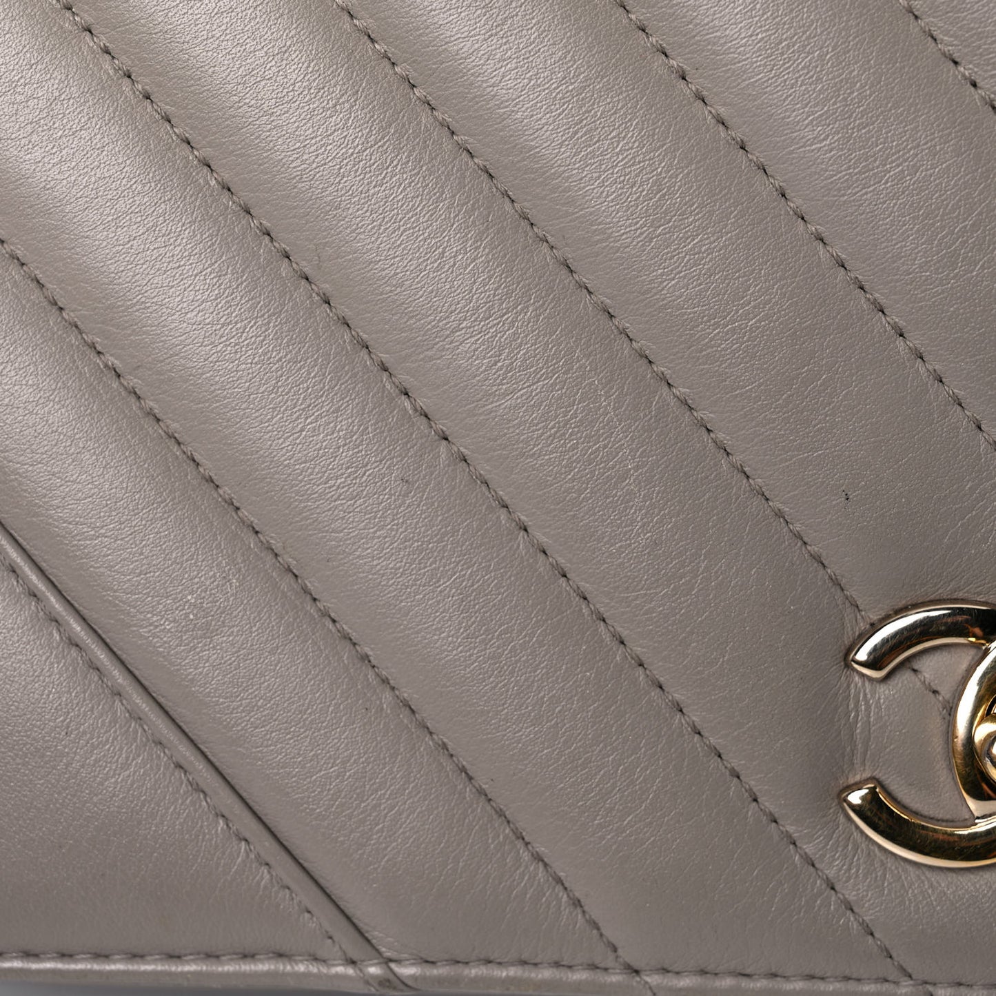 Calfskin Chevron Quilted Large Statement Flap Grey