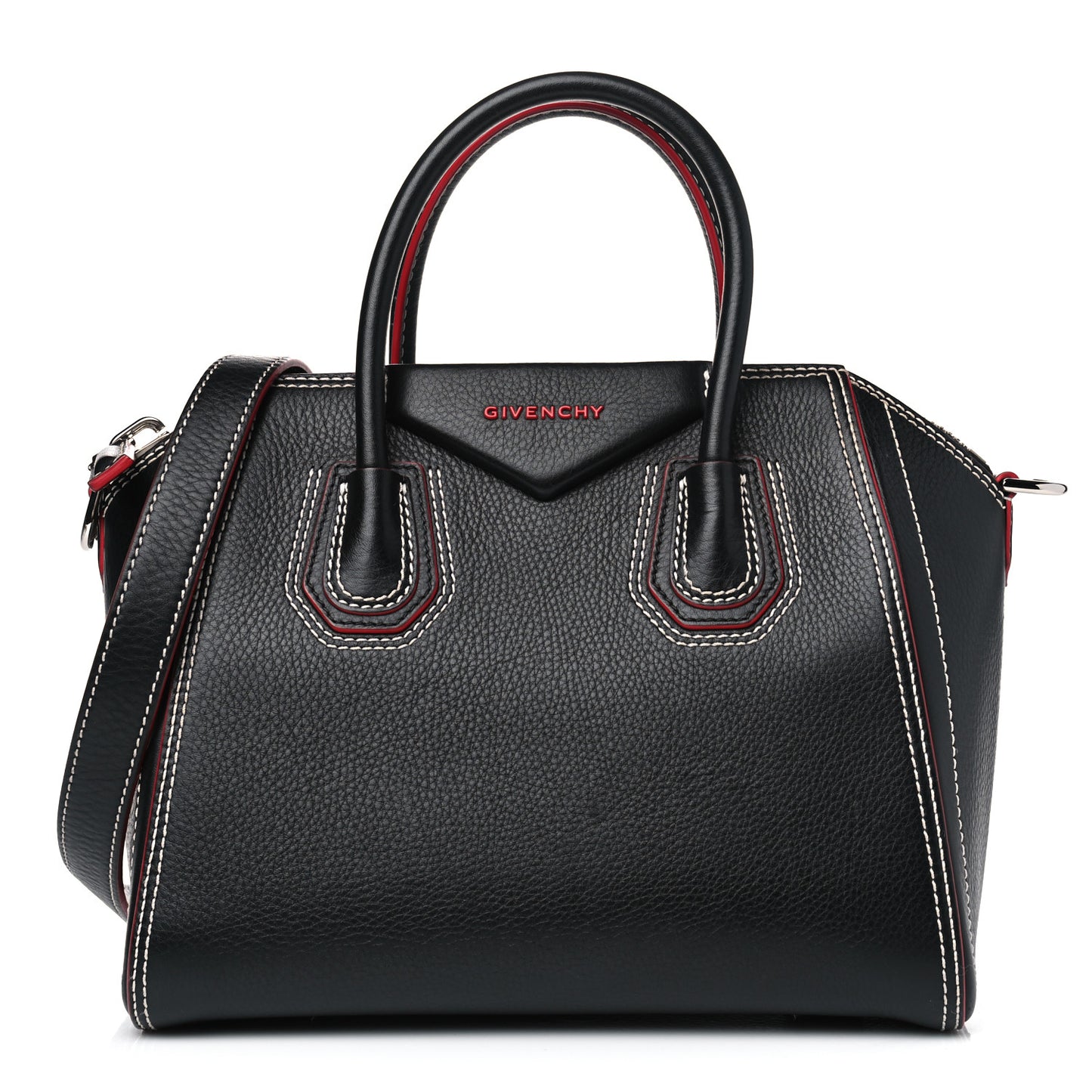 Calfskin Bi-Color Topstitch Small Antigona Black Red