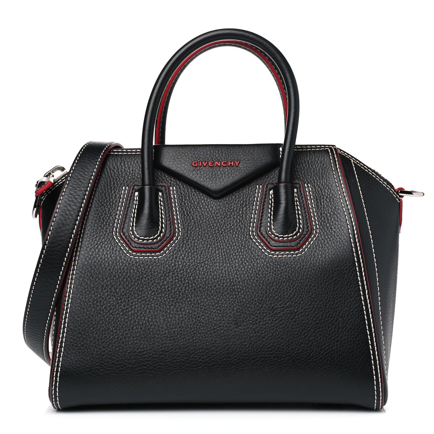 Givenchy Calfskin Bi-Color Topstitch Small Antigona Black Red 1 of 9