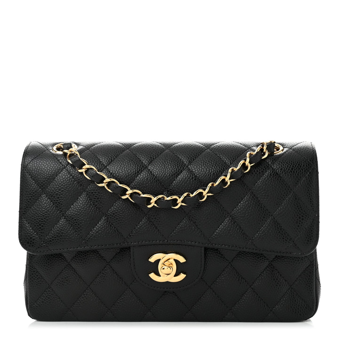 Caviar Quilted Small Double Flap Black