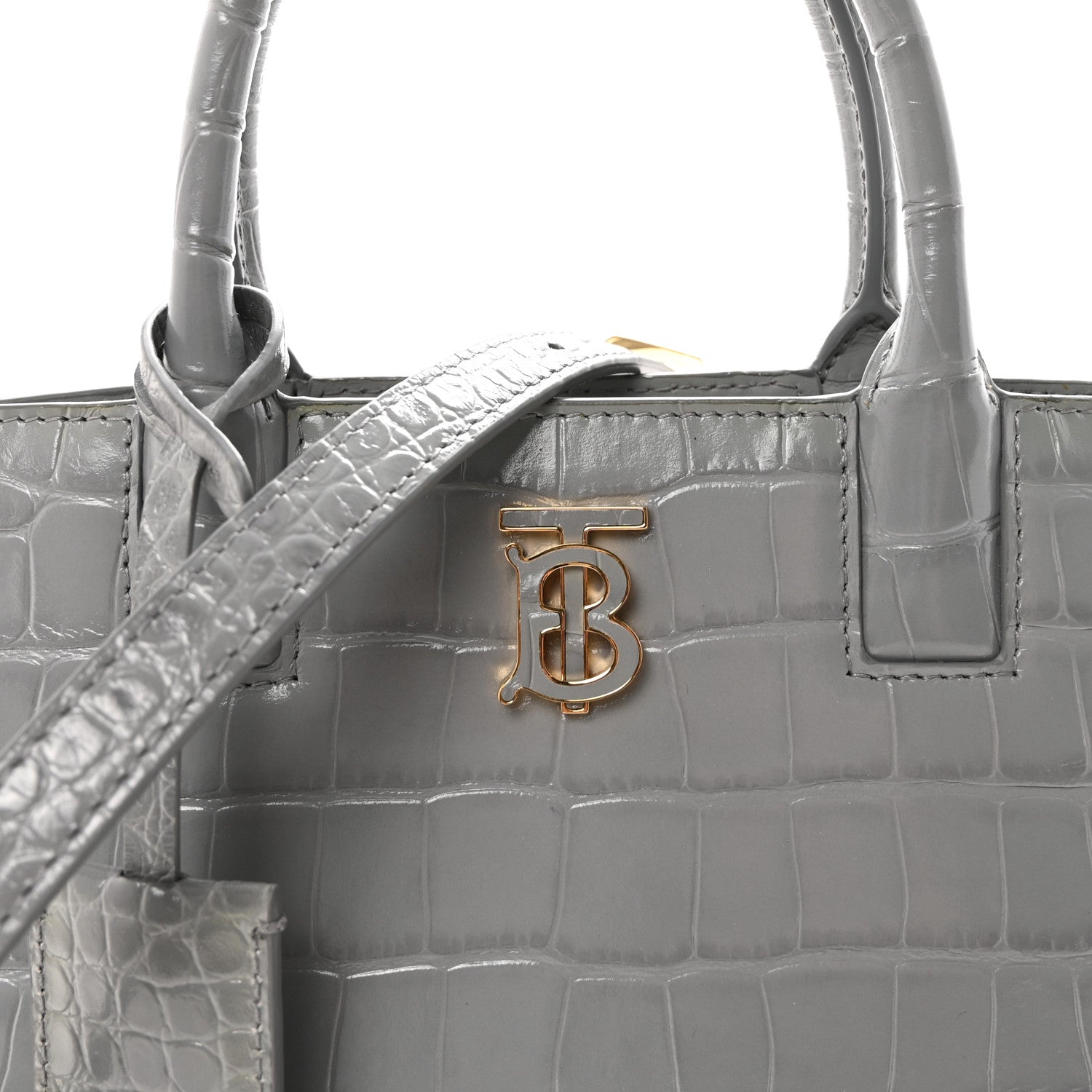 Burberry Crocodile Embossed Calfskin Mini Frances Tote Cloud Grey 7 of 9