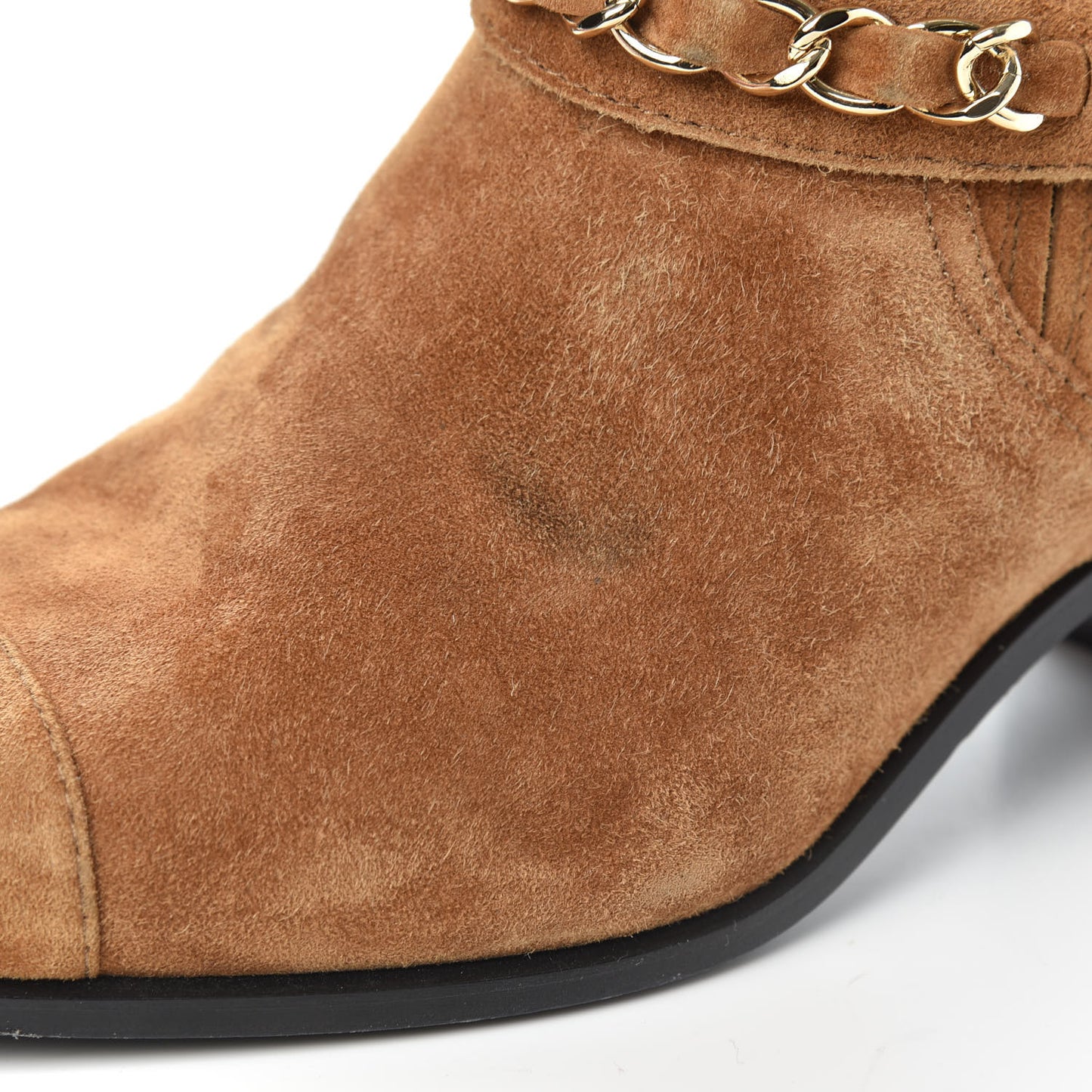 Suede Chain CC Short Boots 37.5 Light Brown