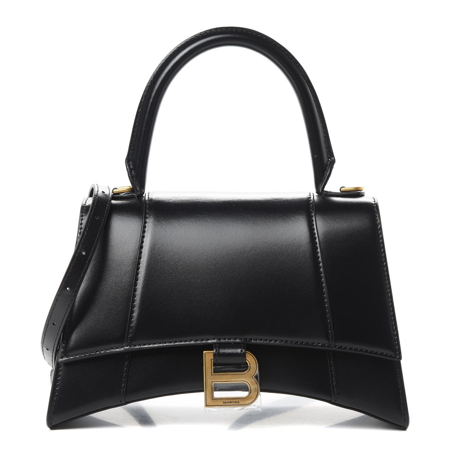 Shiny Box Calfskin Small Hourglass Top Handle Bag Black