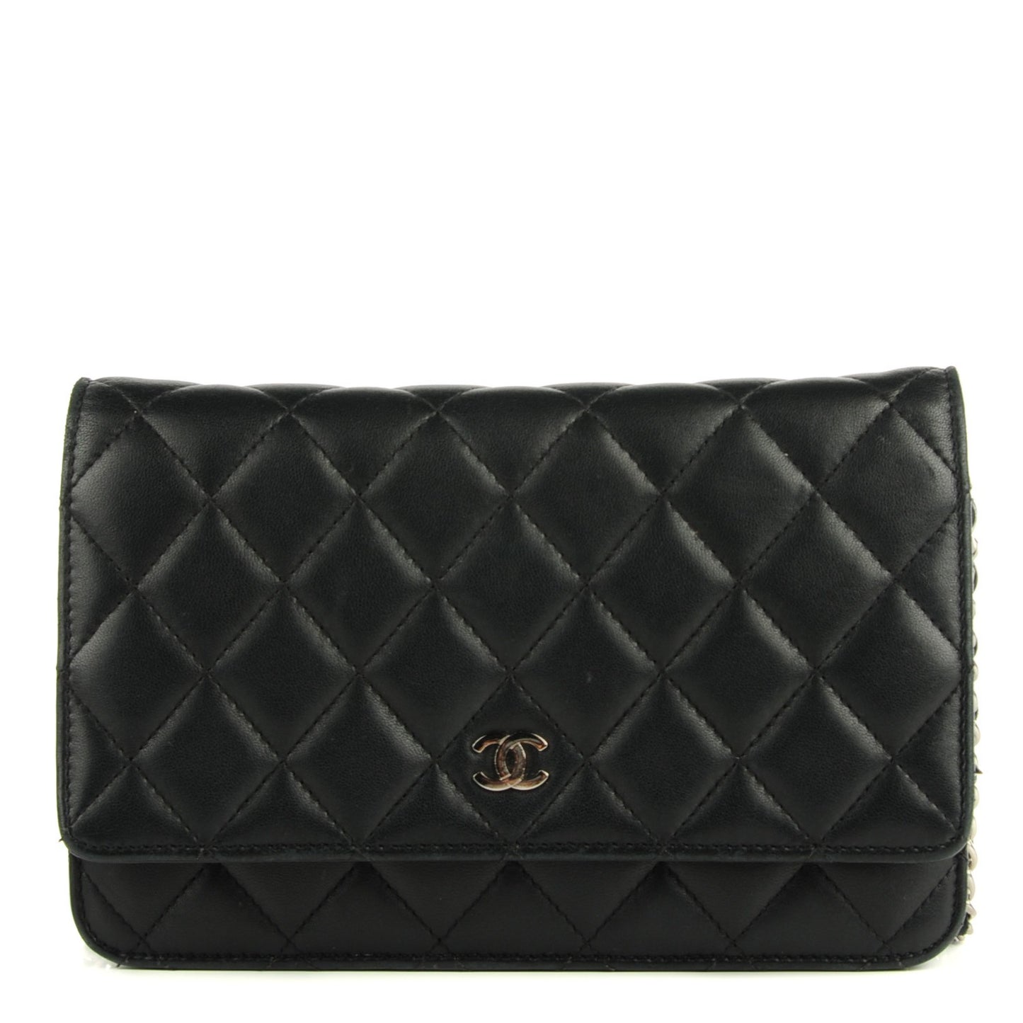 Lambskin Quilted Wallet On Chain WOC Black