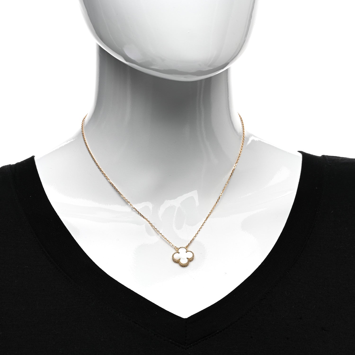 Van Cleef & Arpels 18K Yellow Gold Mother of Pearl Vintage Alhambra Pendant Necklace 2 of 6