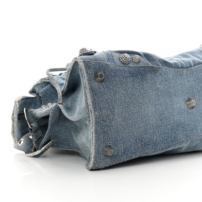 Balenciaga Washed Frayed Denim Crystal Neo Cagole City Handbag Blue 9 of 16