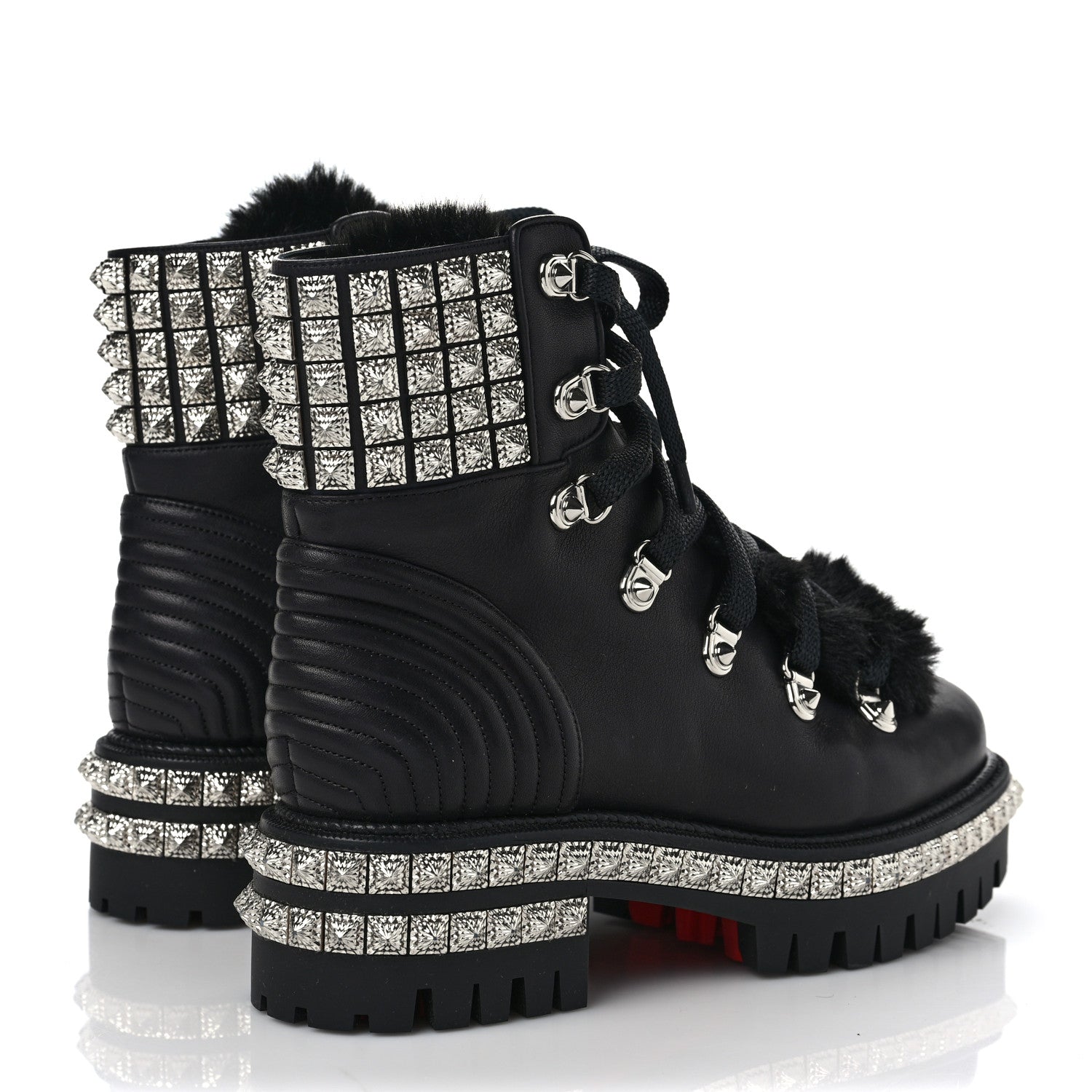 Christian Louboutin Calfskin Studded Shearling Yeti Donna Boots 36 Black 4 of 8
