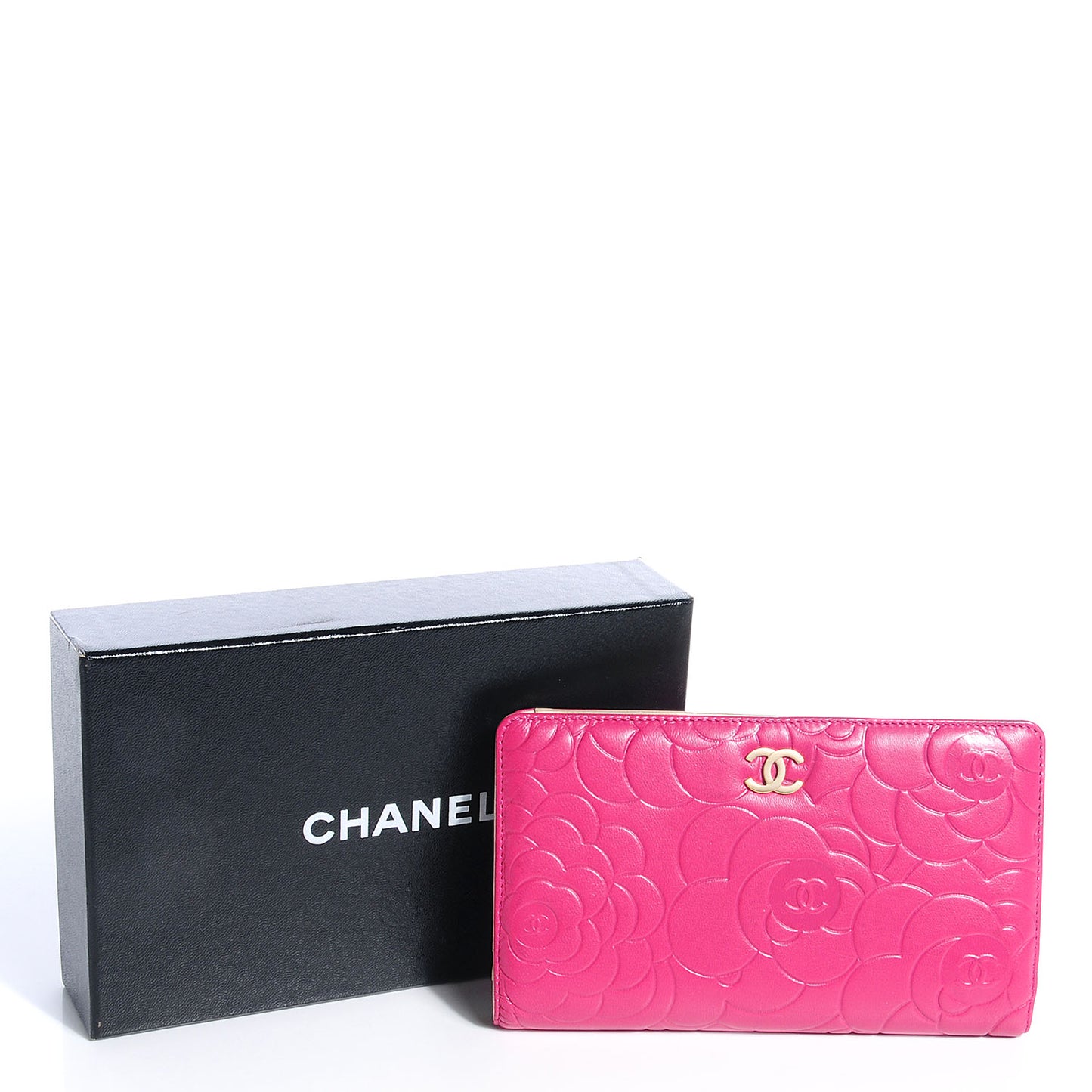 Leather Camellia Yen Wallet Fuchsia
